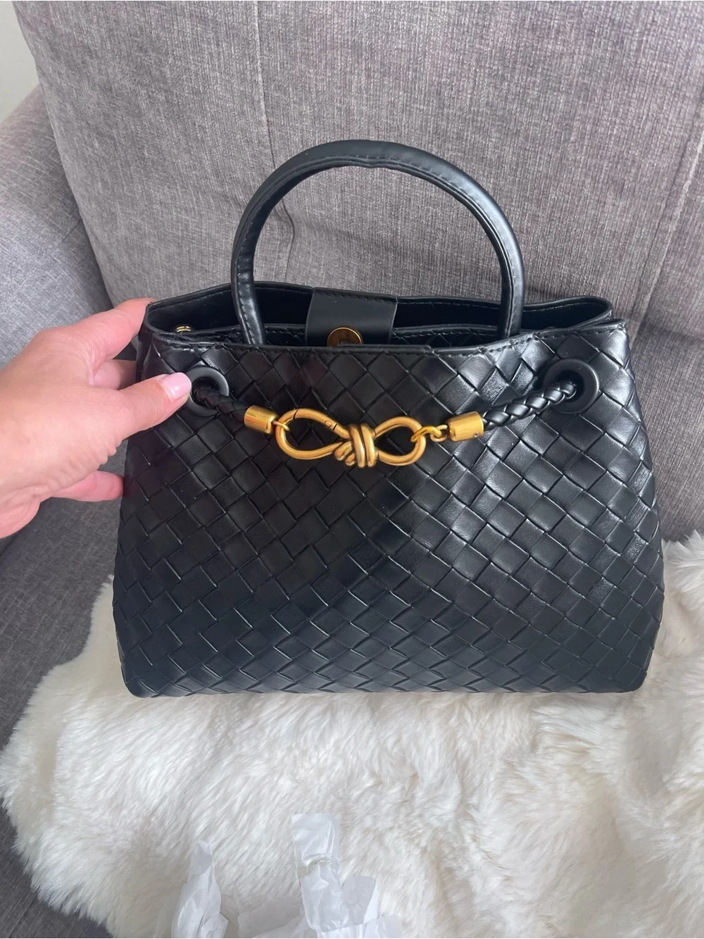 Black Woven tote bag Women’s  Leather shoulder bag Top-Handle purse New